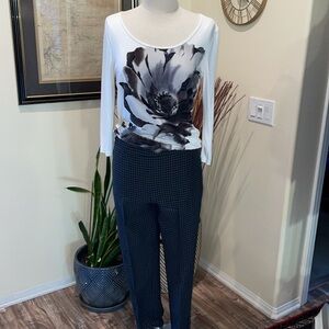 Talbots White/Black Flower 3/4 Sleeve T-shirt